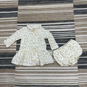 H&M Baby Two Piece Dress Set Wheat Print Cotton Fabric Natural White Size 6M